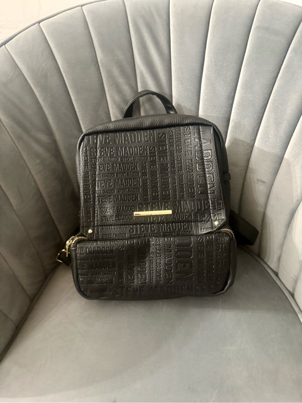 Steve Madden Black Embossed Logo Mini Backpack